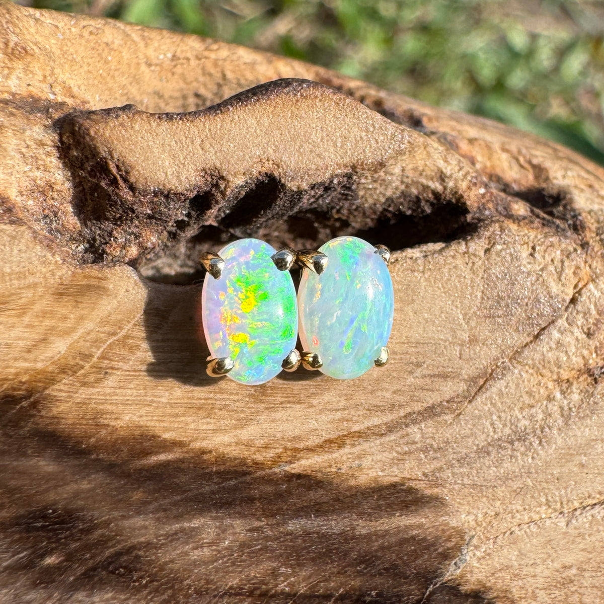 0.7ct Coober Pedy Opal Stud Earrings ~ 'Coolgardie Gold' | 14ct Yellow Gold | Solid Australian Opal