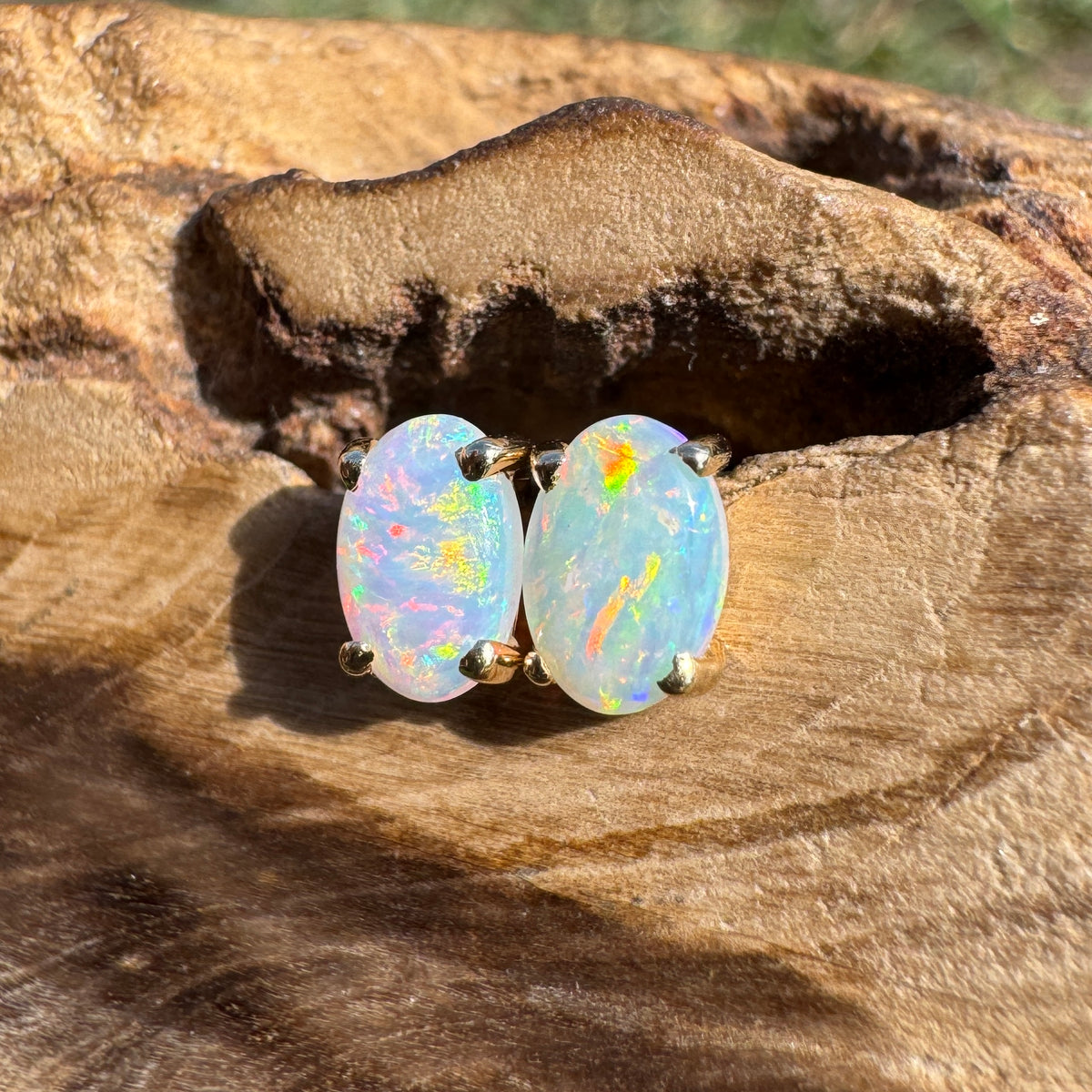 0.7ct Coober Pedy Opal Stud Earrings ~ 'Coolgardie Gold' | 14ct Yellow Gold | Solid Australian Opal