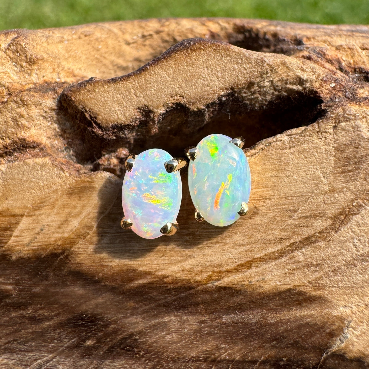 0.7ct Coober Pedy Opal Stud Earrings ~ 'Coolgardie Gold' | 14ct Yellow Gold | Solid Australian Opal