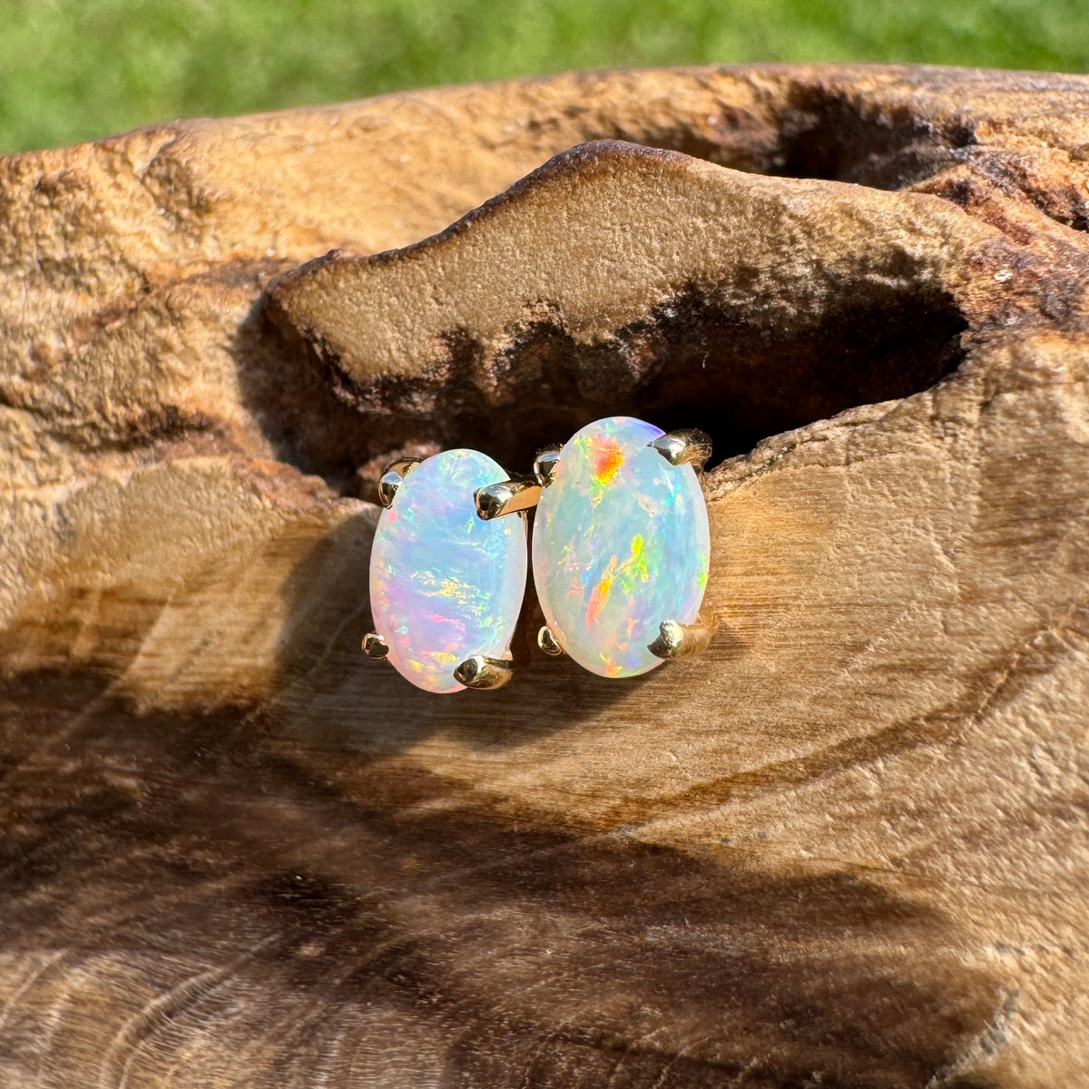 0.7ct Coober Pedy Opal Stud Earrings ~ 'Coolgardie Gold' | 14ct Yellow Gold | Solid Australian Opal