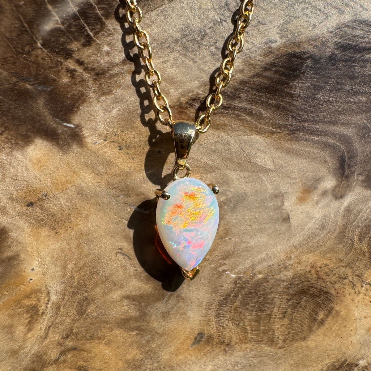 1ct Coober Pedy Opal Pendant Necklace ~ 'Kalgoorlie Gold' | 14ct Yellow Gold | Solid Australian Opal