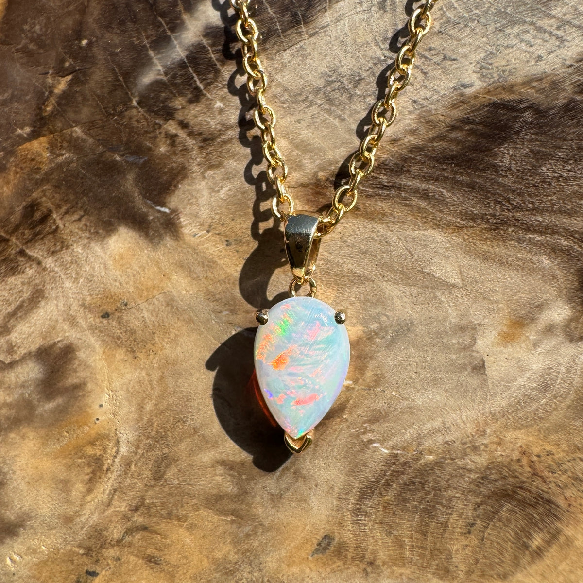1ct Coober Pedy Opal Pendant Necklace ~ 'Kalgoorlie Gold' | 14ct Yellow Gold | Solid Australian Opal