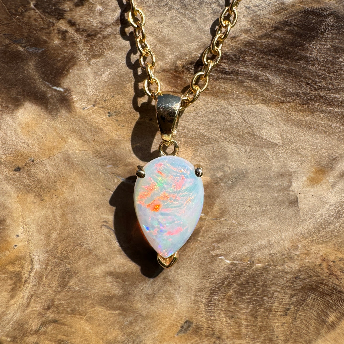 1ct Coober Pedy Opal Pendant Necklace ~ 'Kalgoorlie Gold' | 14ct Yellow Gold | Solid Australian Opal