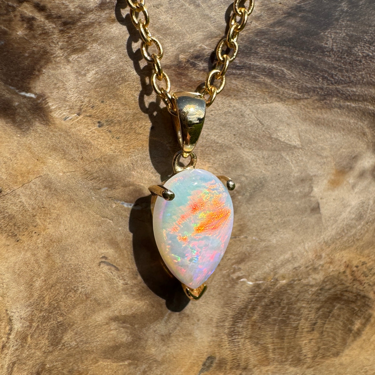 1ct Coober Pedy Opal Pendant Necklace ~ 'Kalgoorlie Gold' | 14ct Yellow Gold | Solid Australian Opal