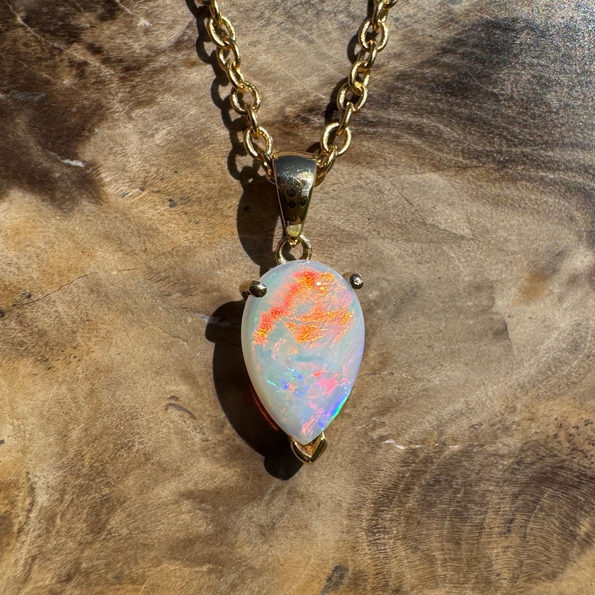 1ct Coober Pedy Opal Pendant Necklace ~ 'Kalgoorlie Gold' | 14ct Yellow Gold | Solid Australian Opal