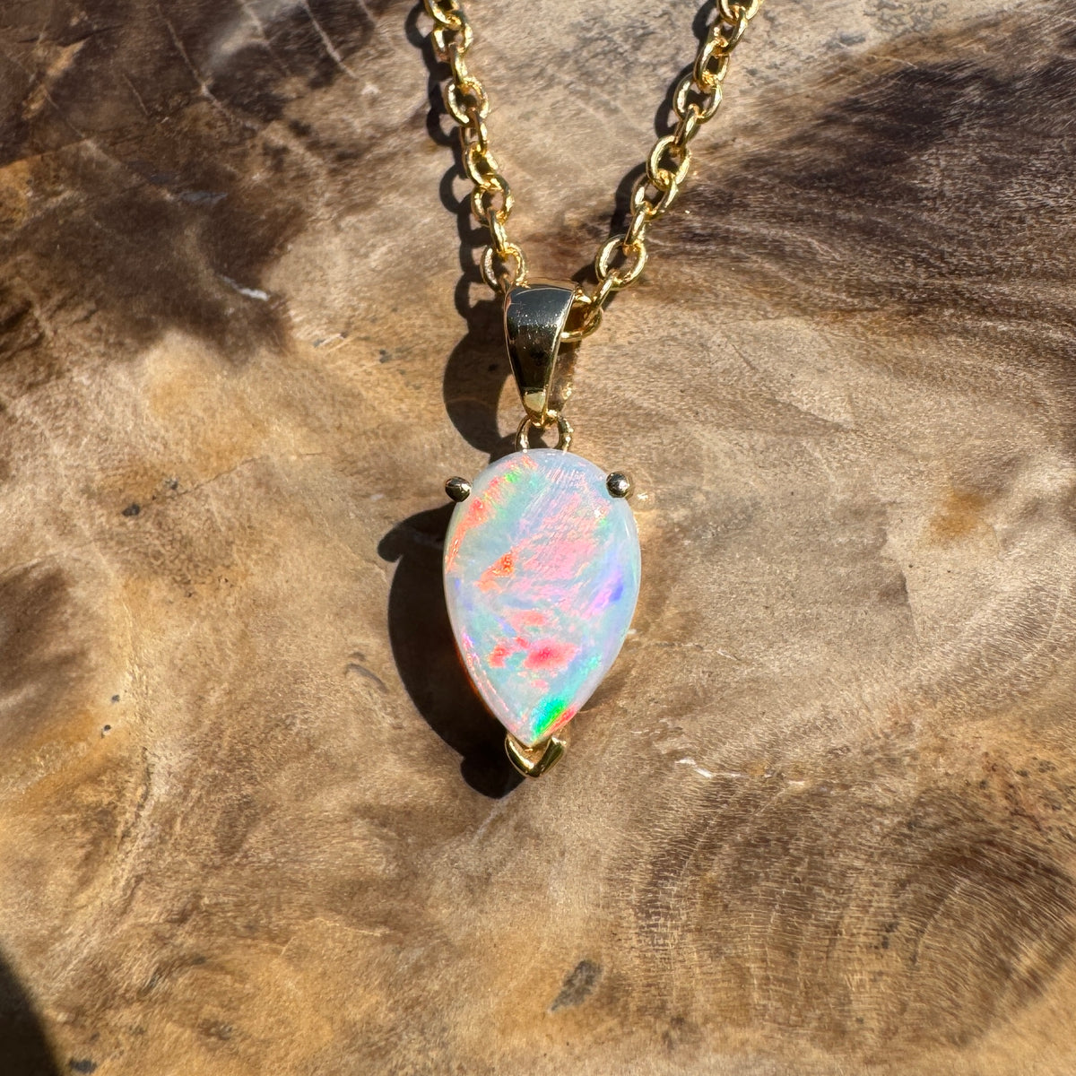 1ct Coober Pedy Opal Pendant Necklace ~ 'Kalgoorlie Gold' | 14ct Yellow Gold | Solid Australian Opal