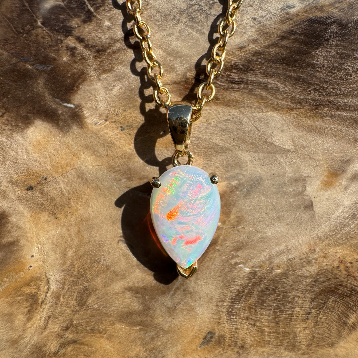1ct Coober Pedy Opal Pendant Necklace ~ 'Kalgoorlie Gold' | 14ct Yellow Gold | Solid Australian Opal