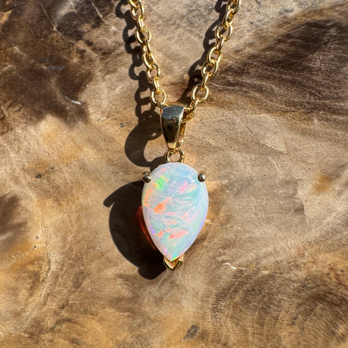 1ct Coober Pedy Opal Pendant Necklace ~ 'Kalgoorlie Gold' | 14ct Yellow Gold | Solid Australian Opal