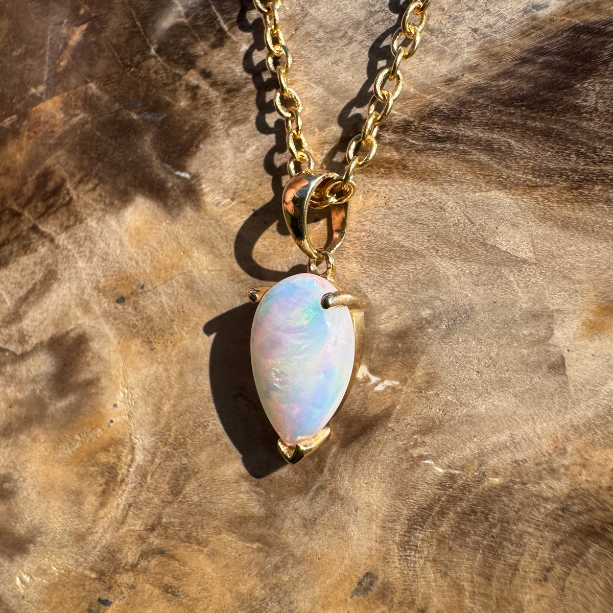 1ct Coober Pedy Opal Pendant Necklace ~ 'Kalgoorlie Gold' | 14ct Yellow Gold | Solid Australian Opal