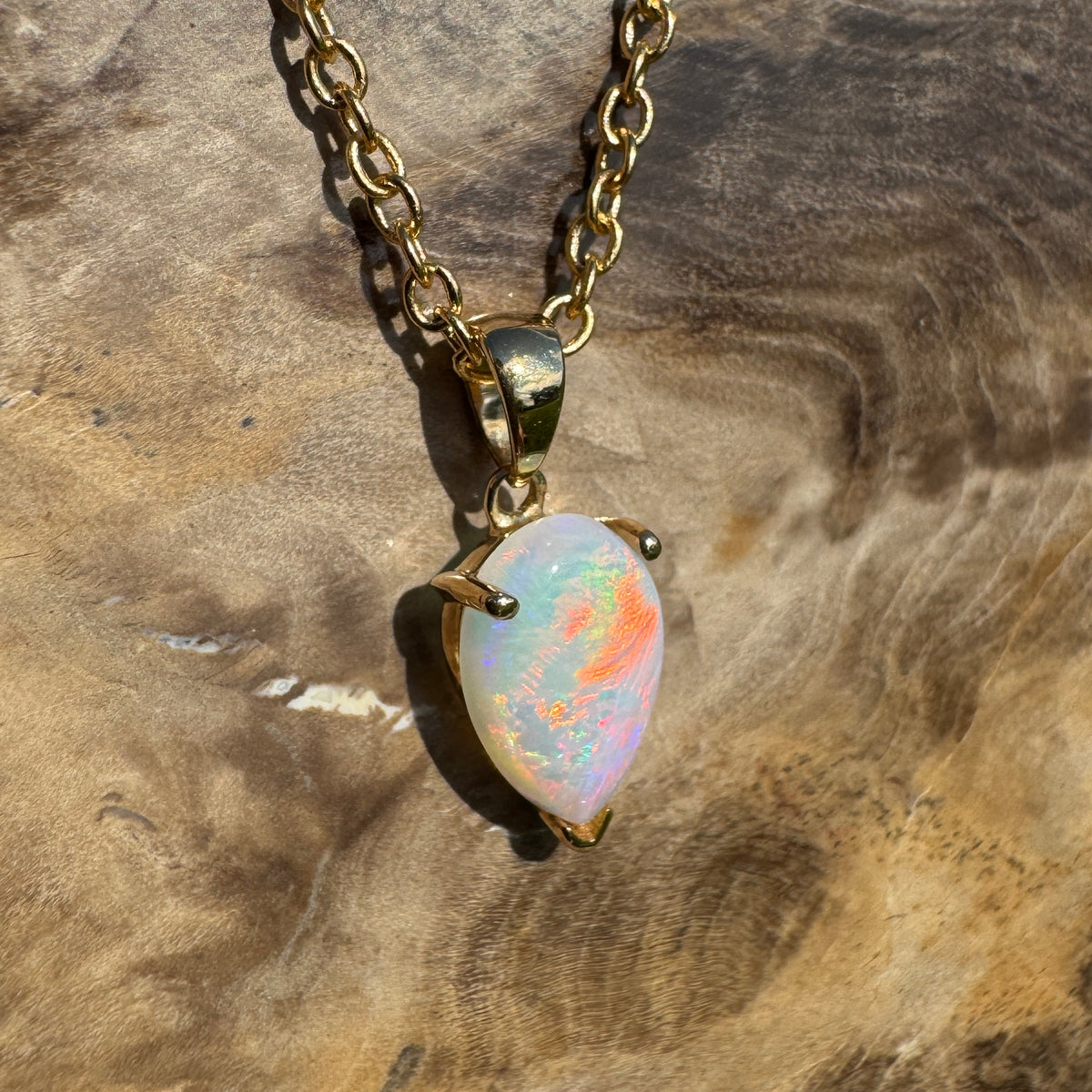 1ct Coober Pedy Opal Pendant Necklace ~ 'Kalgoorlie Gold' | 14ct Yellow Gold | Solid Australian Opal