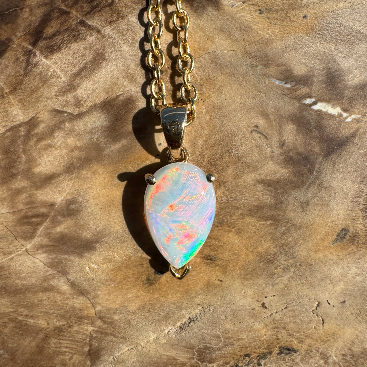 1ct Coober Pedy Opal Pendant Necklace ~ 'Kalgoorlie Gold' | 14ct Yellow Gold | Solid Australian Opal