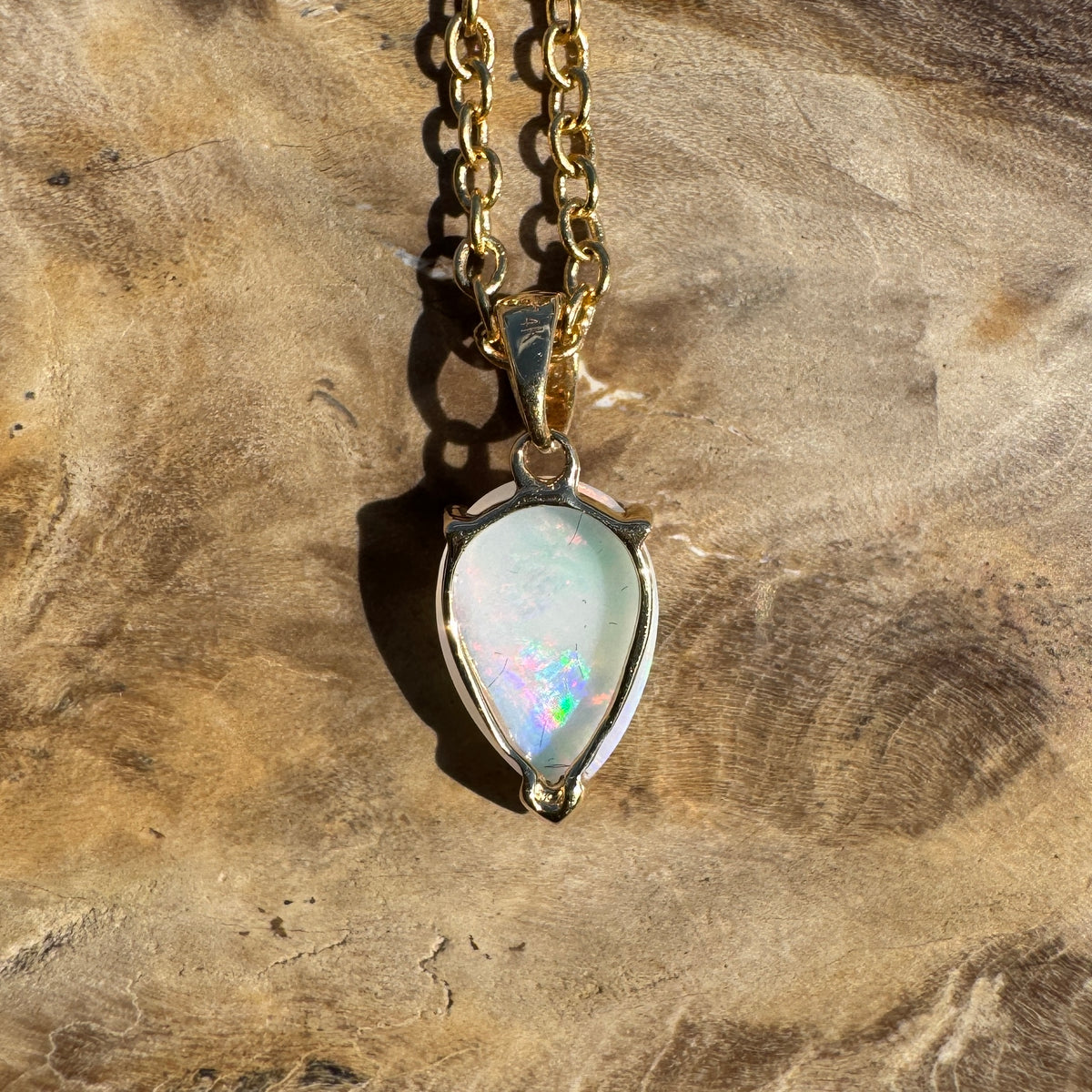 1ct Coober Pedy Opal Pendant Necklace ~ 'Kalgoorlie Gold' | 14ct Yellow Gold | Solid Australian Opal