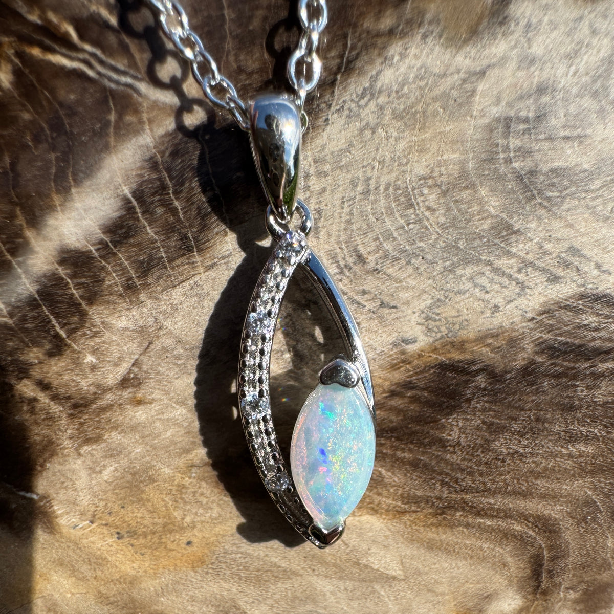 0.4ct Coober Pedy Opal Pendant Necklace ~ 'Lake Argyle Spark' | 925 Sterling Silver | Solid Australian Opal