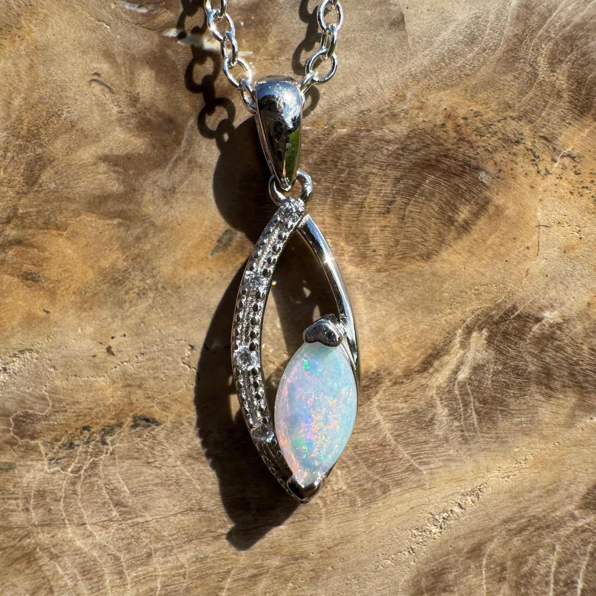 0.4ct Coober Pedy Opal Pendant Necklace ~ 'Lake Argyle Spark' | 925 Sterling Silver | Solid Australian Opal