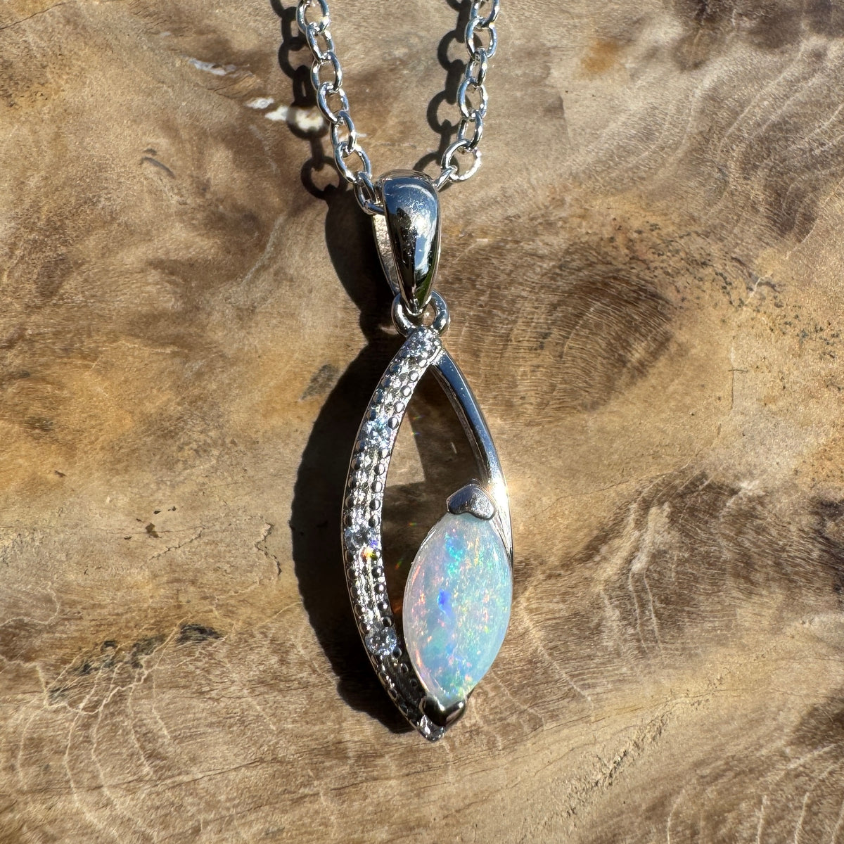 0.4ct Coober Pedy Opal Pendant Necklace ~ 'Lake Argyle Spark' | 925 Sterling Silver | Solid Australian Opal
