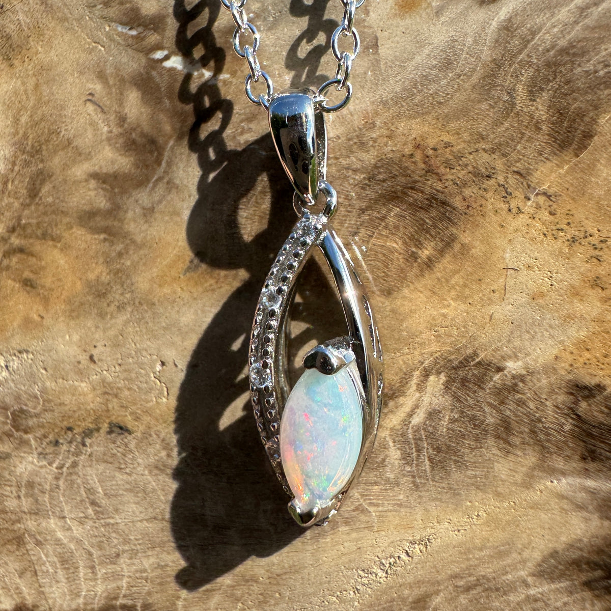 0.4ct Coober Pedy Opal Pendant Necklace ~ 'Lake Argyle Spark' | 925 Sterling Silver | Solid Australian Opal
