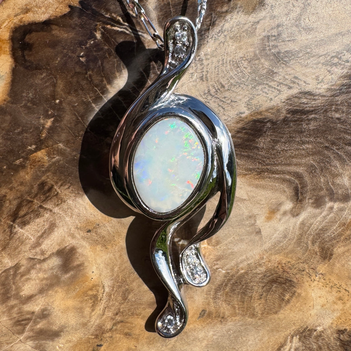2.6ct Coober Pedy Opal Pendant Necklace ~ 'Wollemi Spectrum' | 925 Sterling Silver | Solid Australian Opal