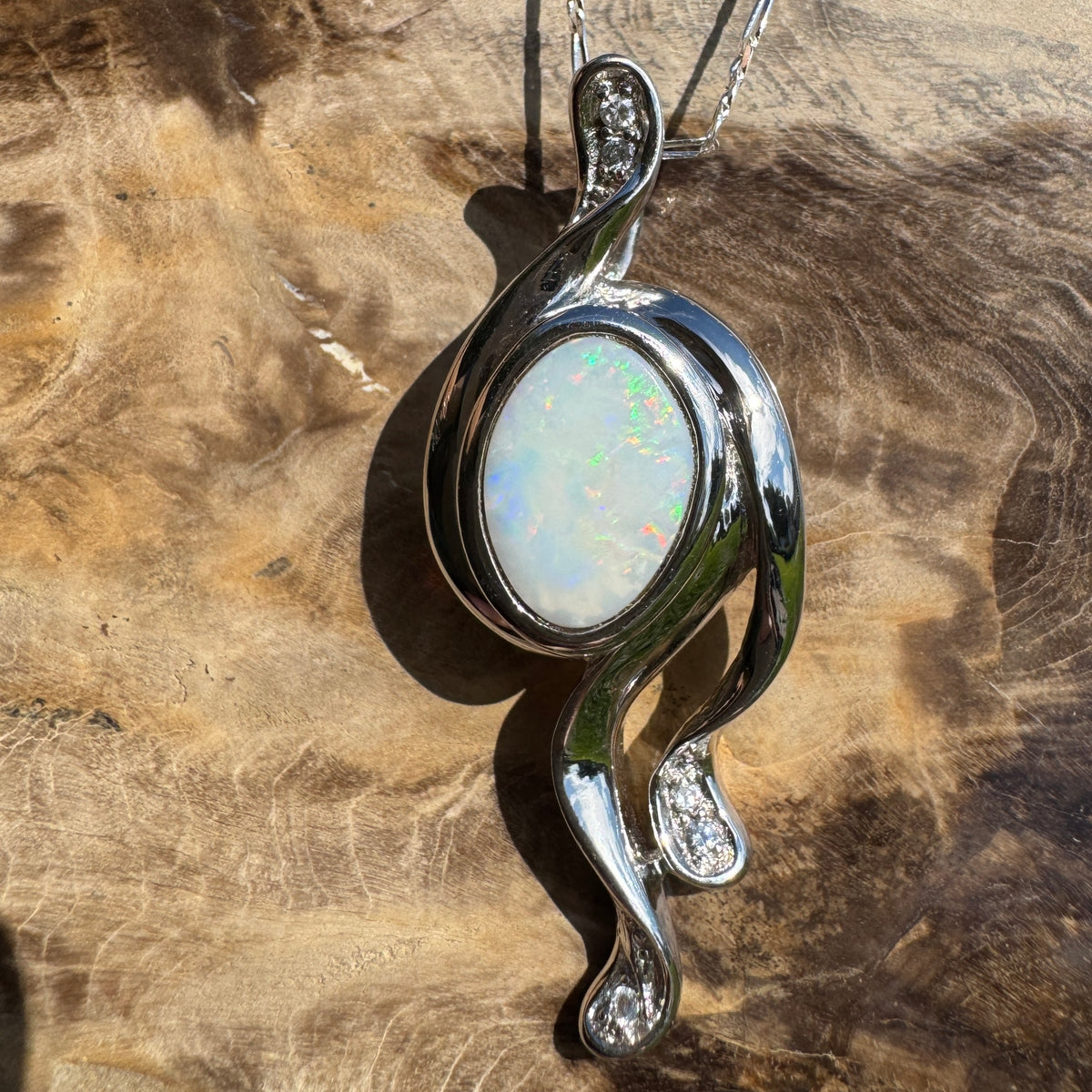 2.6ct Coober Pedy Opal Pendant Necklace ~ 'Wollemi Spectrum' | 925 Sterling Silver | Solid Australian Opal