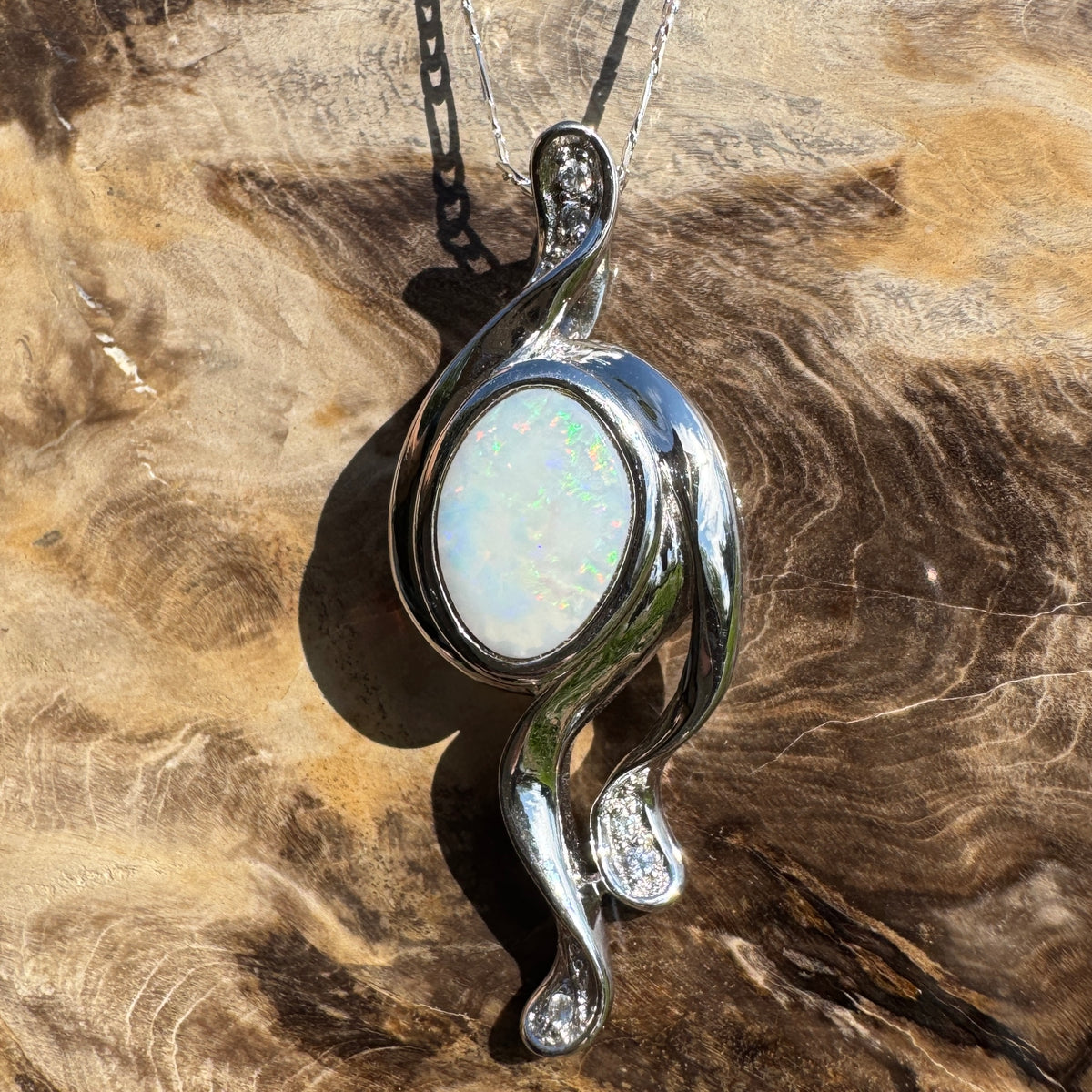 2.6ct Coober Pedy Opal Pendant Necklace ~ 'Wollemi Spectrum' | 925 Sterling Silver | Solid Australian Opal