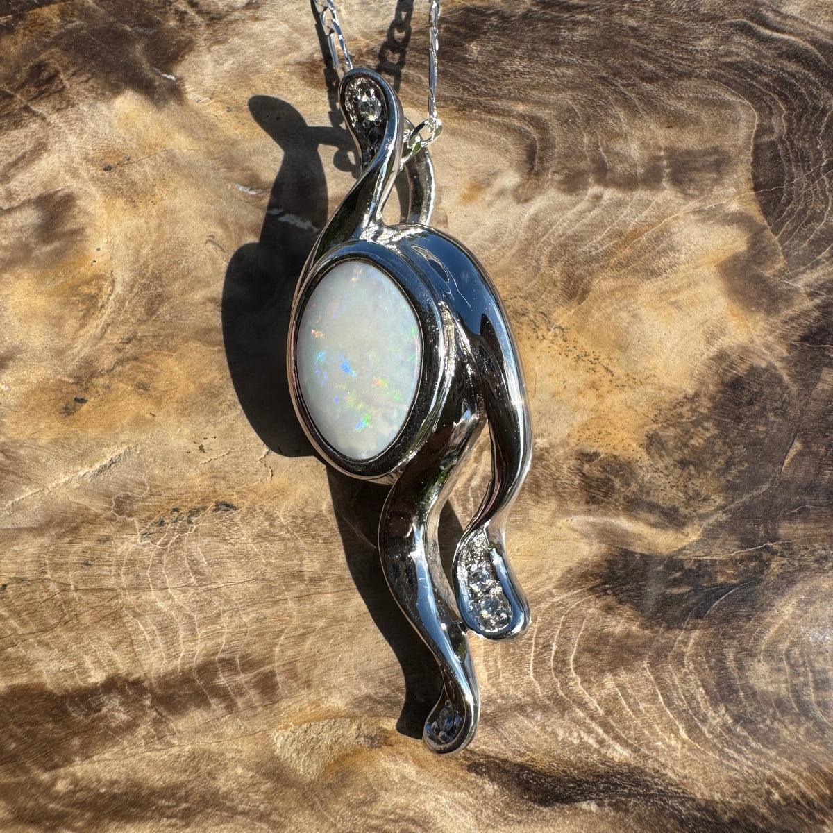 2.6ct Coober Pedy Opal Pendant Necklace ~ 'Wollemi Spectrum' | 925 Sterling Silver | Solid Australian Opal