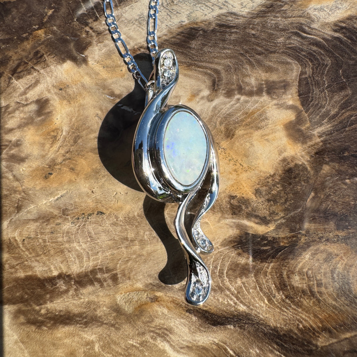 2.6ct Coober Pedy Opal Pendant Necklace ~ 'Wollemi Spectrum' | 925 Sterling Silver | Solid Australian Opal