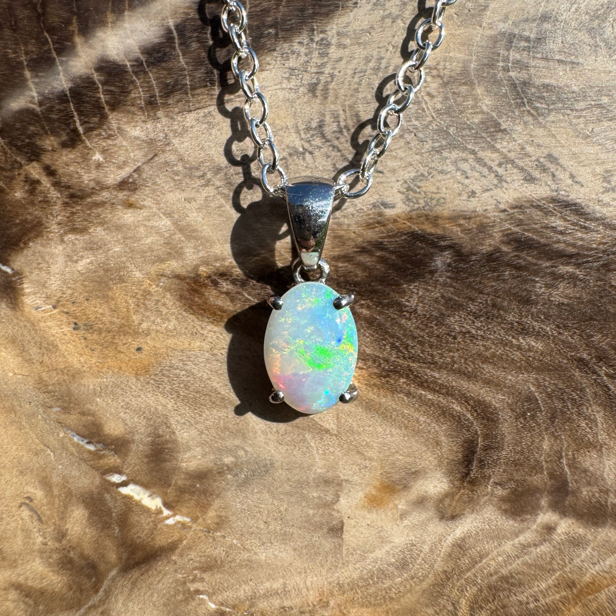 0.4ct Coober Pedy Opal Pendant Necklace ~ 'Perisher Frost' | 14ct White Gold | Solid Australian Opal