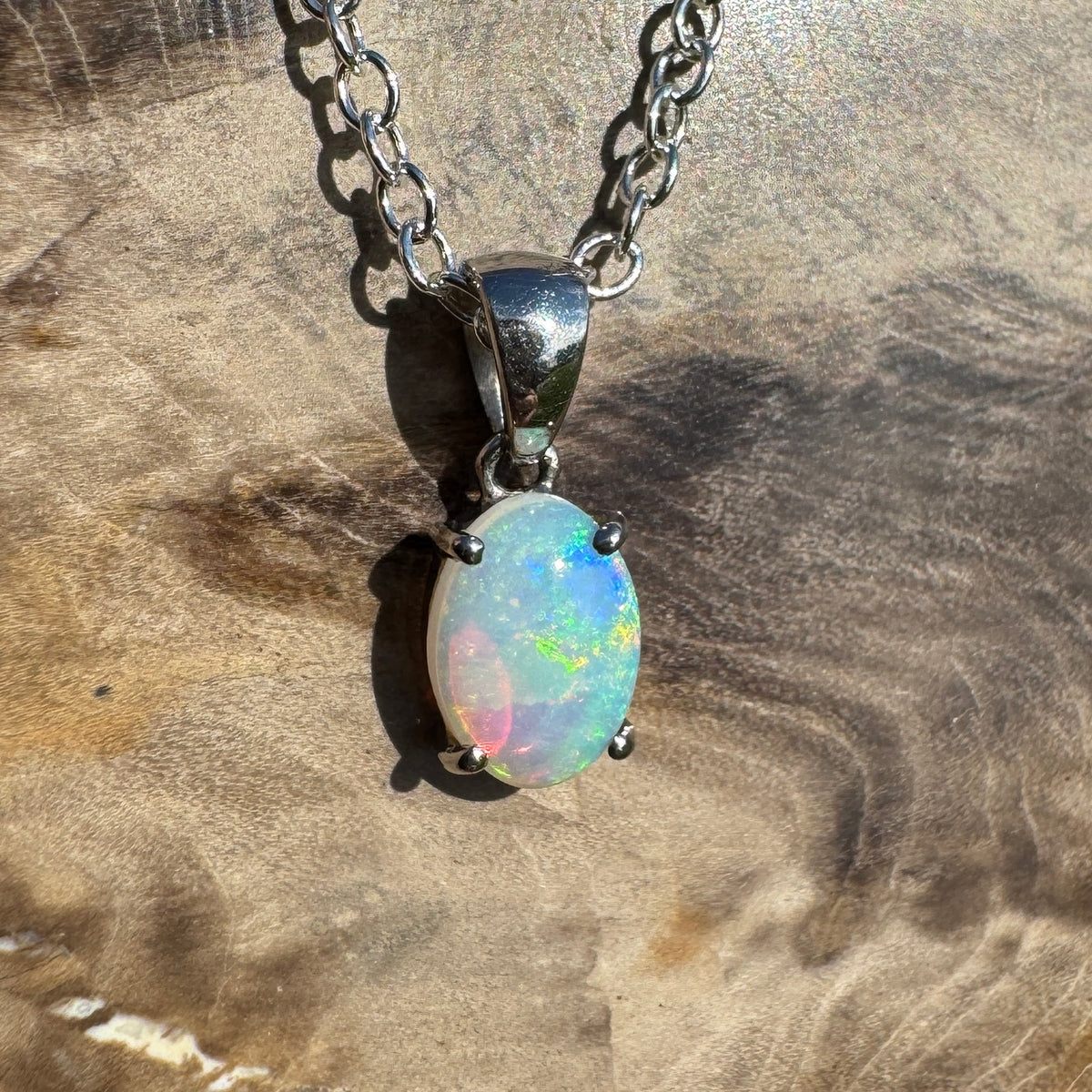 0.4ct Coober Pedy Opal Pendant Necklace ~ 'Perisher Frost' | 14ct White Gold | Solid Australian Opal