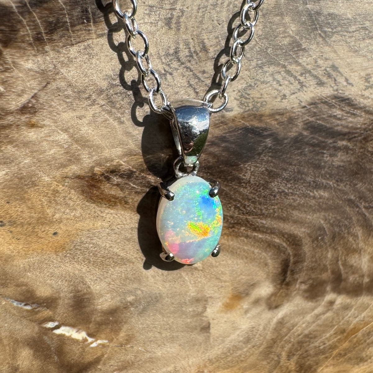 0.4ct Coober Pedy Opal Pendant Necklace ~ 'Perisher Frost' | 14ct White Gold | Solid Australian Opal