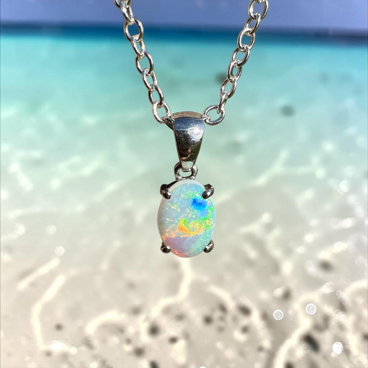 0.4ct Coober Pedy Opal Pendant Necklace ~ 'Perisher Frost' | 14ct White Gold | Solid Australian Opal