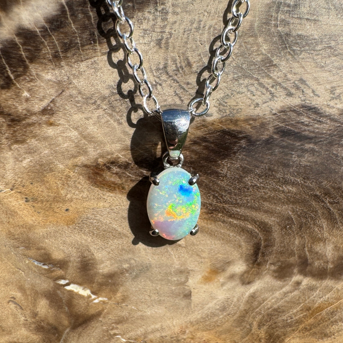 0.4ct Coober Pedy Opal Pendant Necklace ~ 'Perisher Frost' | 14ct White Gold | Solid Australian Opal
