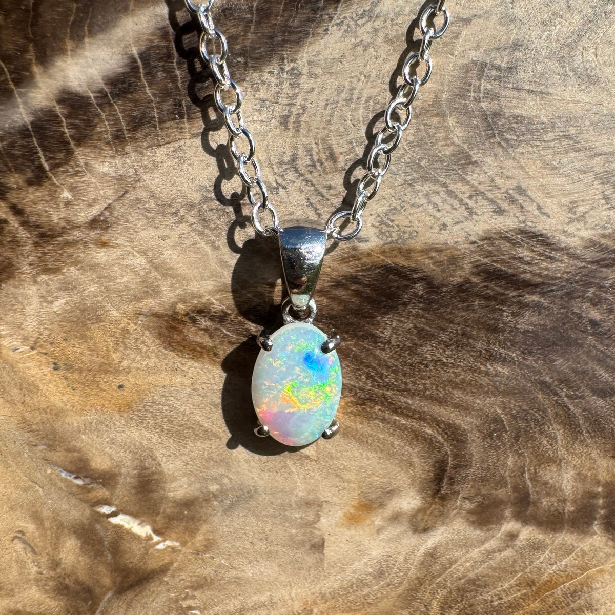 0.4ct Coober Pedy Opal Pendant Necklace ~ 'Perisher Frost' | 14ct White Gold | Solid Australian Opal