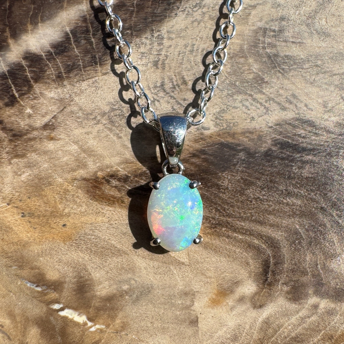 0.4ct Coober Pedy Opal Pendant Necklace ~ 'Perisher Frost' | 14ct White Gold | Solid Australian Opal