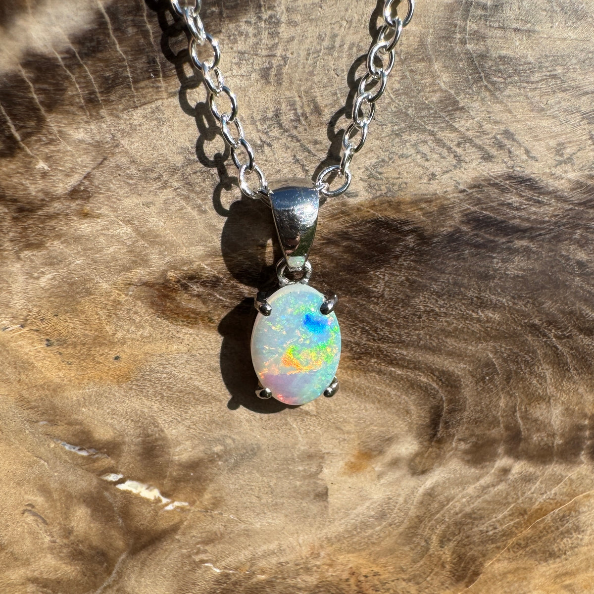 0.4ct Coober Pedy Opal Pendant Necklace ~ 'Perisher Frost' | 14ct White Gold | Solid Australian Opal