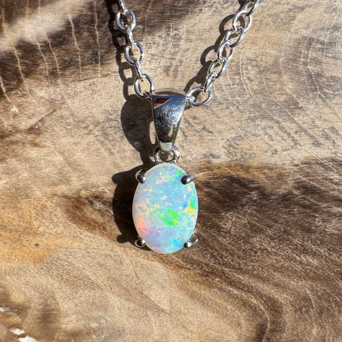 0.4ct Coober Pedy Opal Pendant Necklace ~ 'Perisher Frost' | 14ct White Gold | Solid Australian Opal