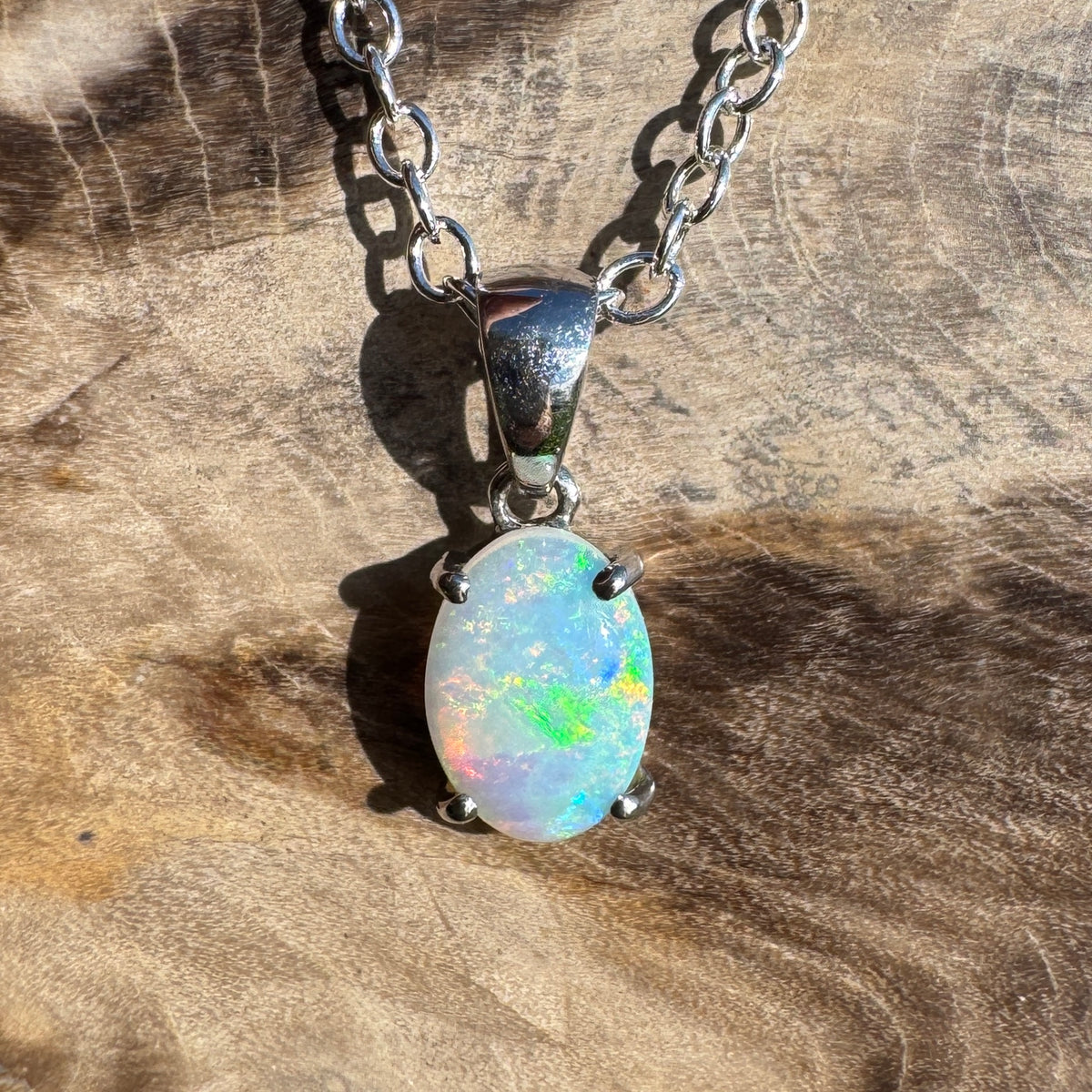 0.4ct Coober Pedy Opal Pendant Necklace ~ 'Perisher Frost' | 14ct White Gold | Solid Australian Opal