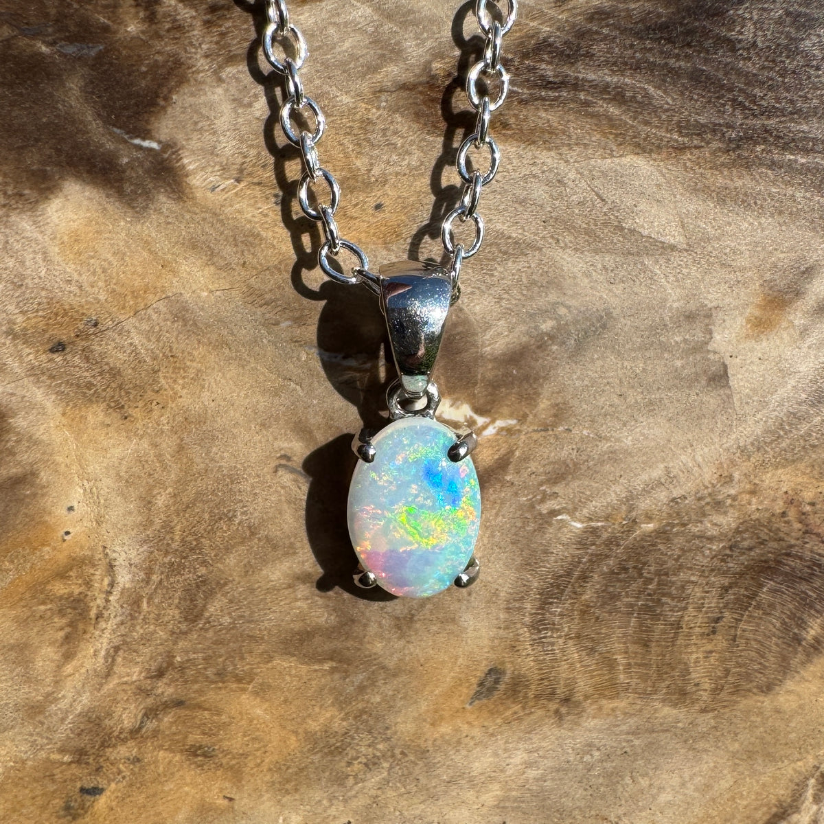 0.4ct Coober Pedy Opal Pendant Necklace ~ 'Perisher Frost' | 14ct White Gold | Solid Australian Opal