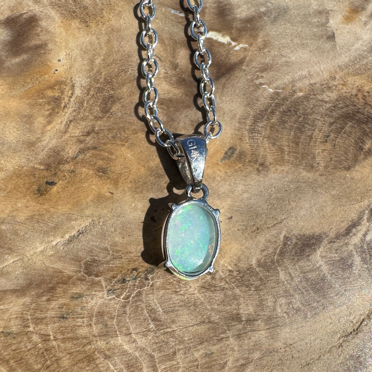 0.4ct Coober Pedy Opal Pendant Necklace ~ 'Perisher Frost' | 14ct White Gold | Solid Australian Opal