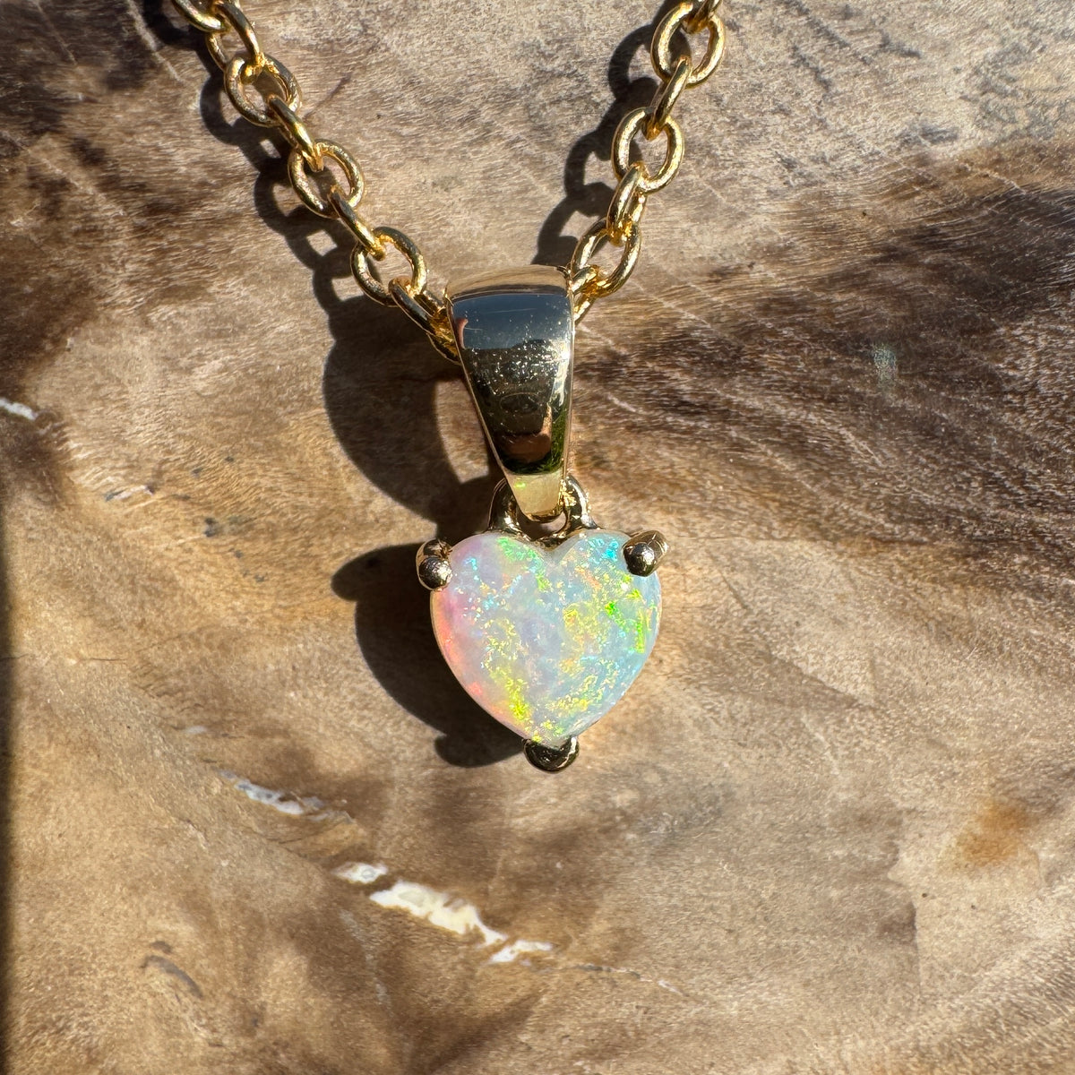 0.5ct Coober Pedy Opal Heart Pendant Necklace ~ 'Kiama Blowhole Blues' | 14ct Yellow Gold | Solid Australian Opal
