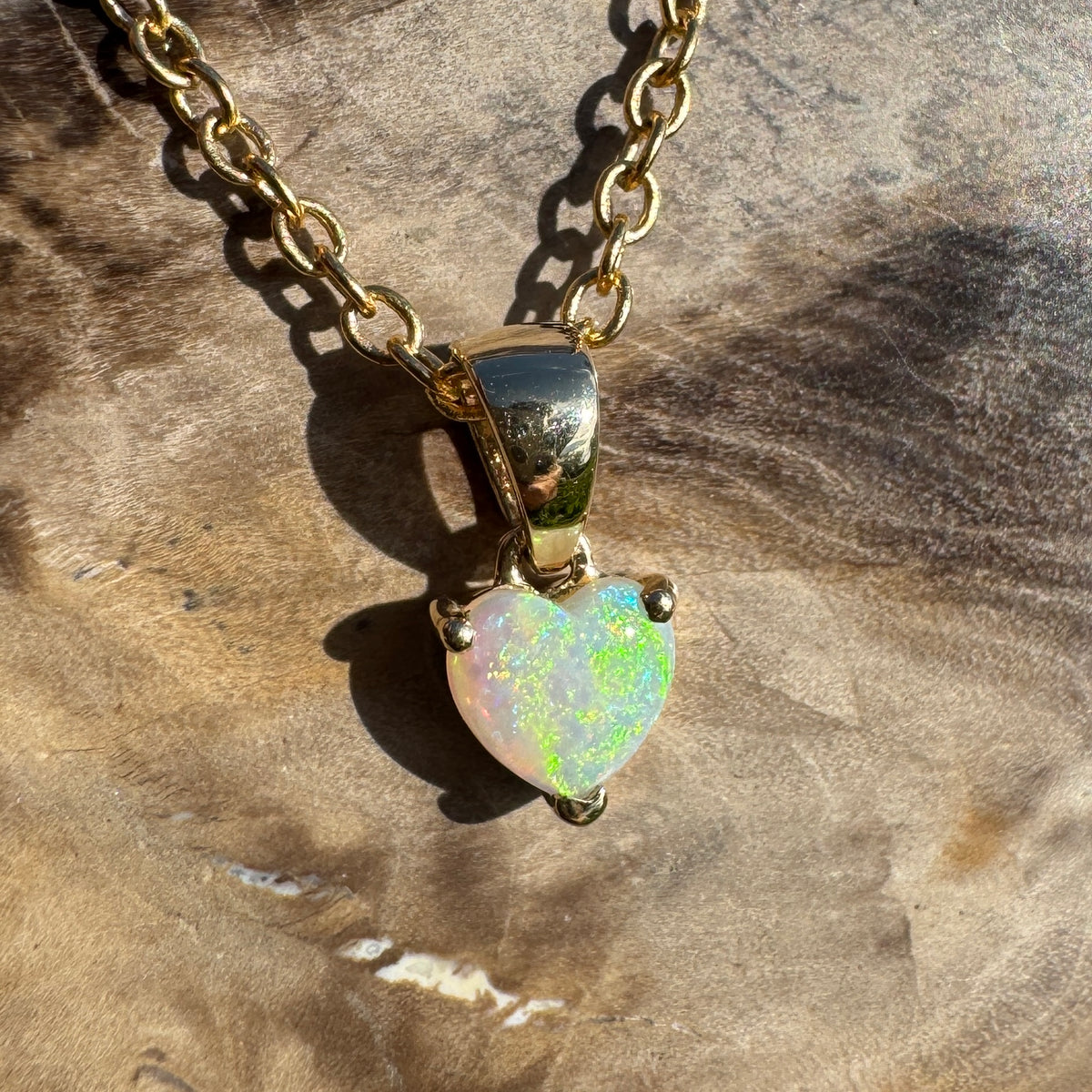 0.5ct Coober Pedy Opal Heart Pendant Necklace ~ 'Kiama Blowhole Blues' | 14ct Yellow Gold | Solid Australian Opal