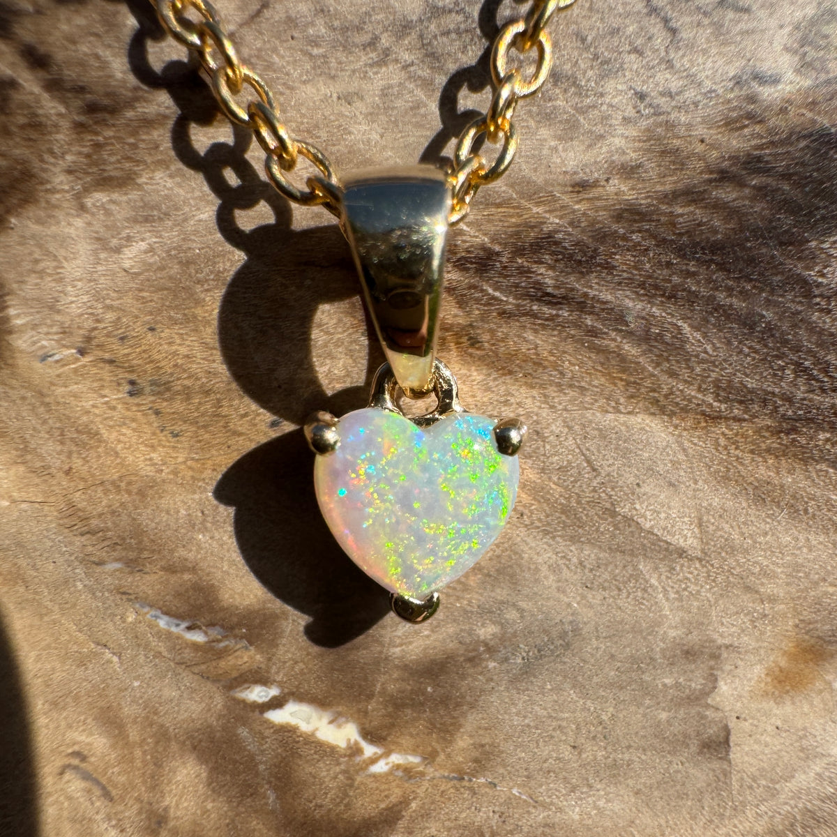 0.5ct Coober Pedy Opal Heart Pendant Necklace ~ 'Kiama Blowhole Blues' | 14ct Yellow Gold | Solid Australian Opal