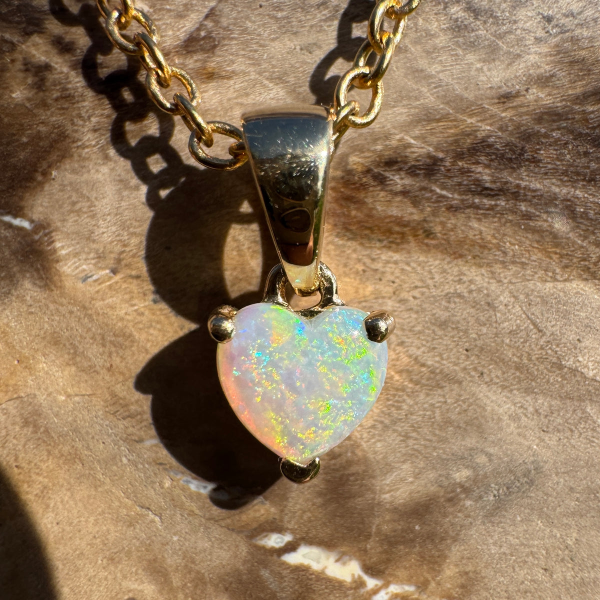 0.5ct Coober Pedy Opal Heart Pendant Necklace ~ 'Kiama Blowhole Blues' | 14ct Yellow Gold | Solid Australian Opal