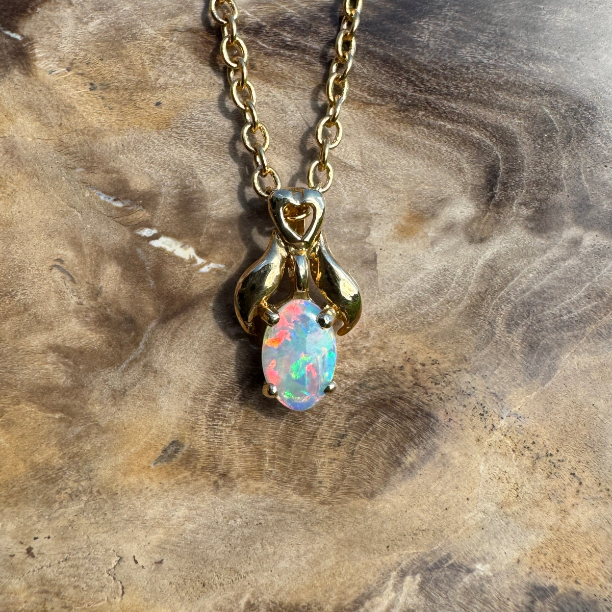 0.3ct Coober Pedy Opal Pendant Necklace ~ 'Cape York Firelight' | 14ct Yellow Gold | Solid Australian Opal