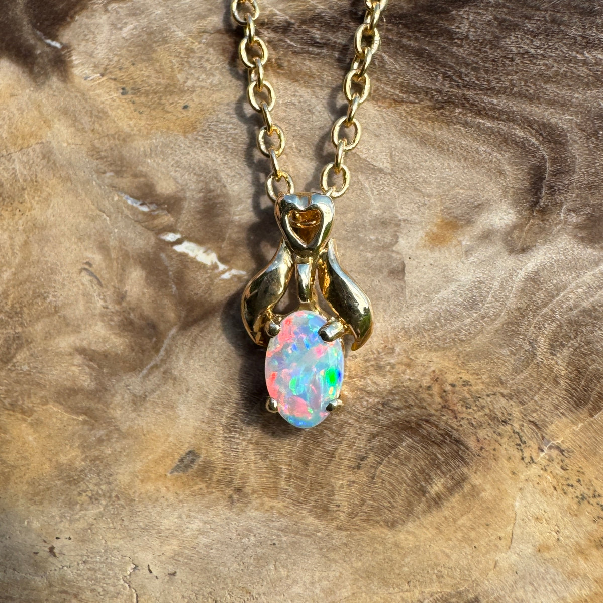 0.3ct Coober Pedy Opal Pendant Necklace ~ 'Cape York Firelight' | 14ct Yellow Gold | Solid Australian Opal