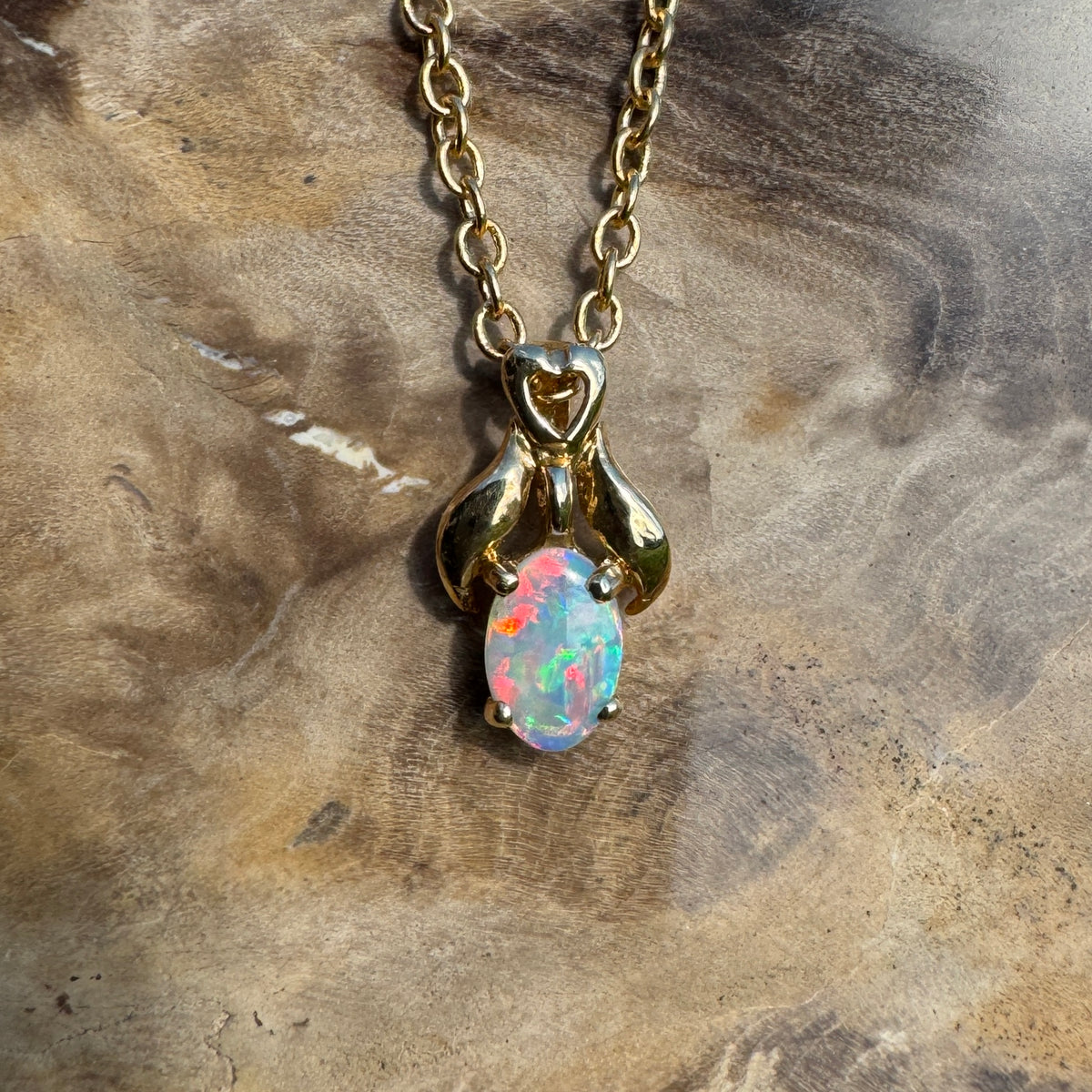 0.3ct Coober Pedy Opal Pendant Necklace ~ 'Cape York Firelight' | 14ct Yellow Gold | Solid Australian Opal