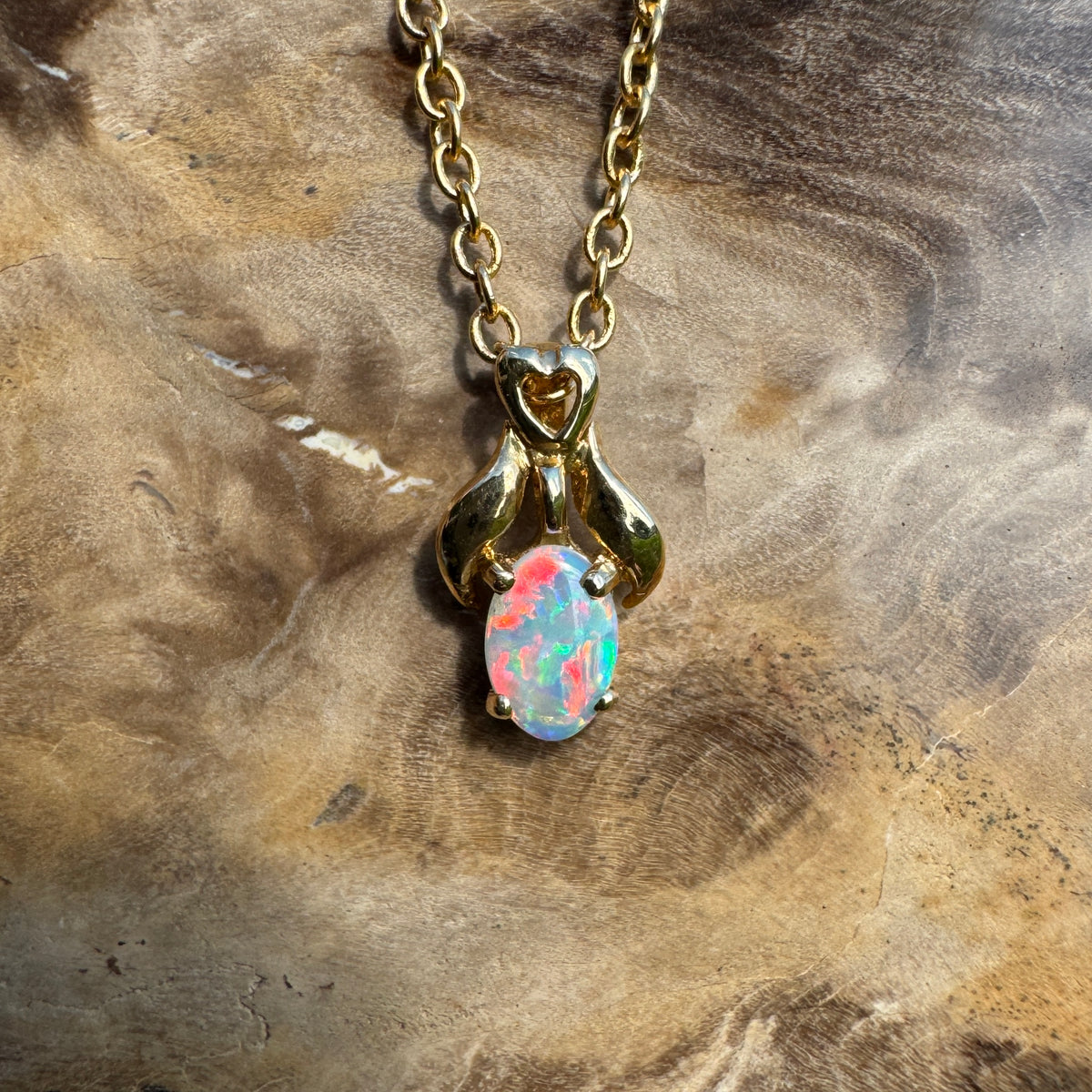 0.3ct Coober Pedy Opal Pendant Necklace ~ 'Cape York Firelight' | 14ct Yellow Gold | Solid Australian Opal