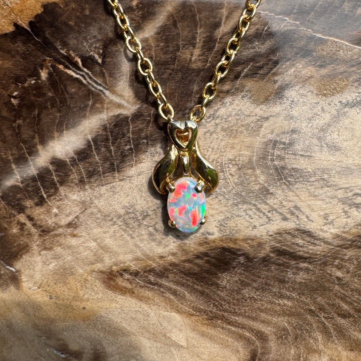 0.3ct Coober Pedy Opal Pendant Necklace ~ 'Cape York Firelight' | 14ct Yellow Gold | Solid Australian Opal