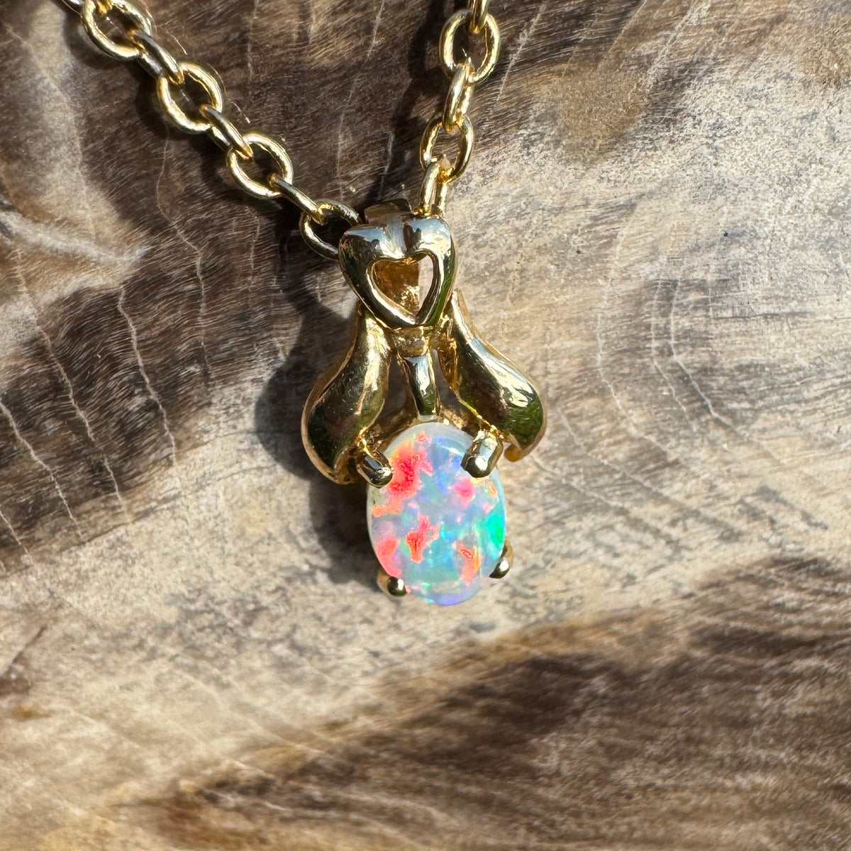 0.3ct Coober Pedy Opal Pendant Necklace ~ 'Cape York Firelight' | 14ct Yellow Gold | Solid Australian Opal