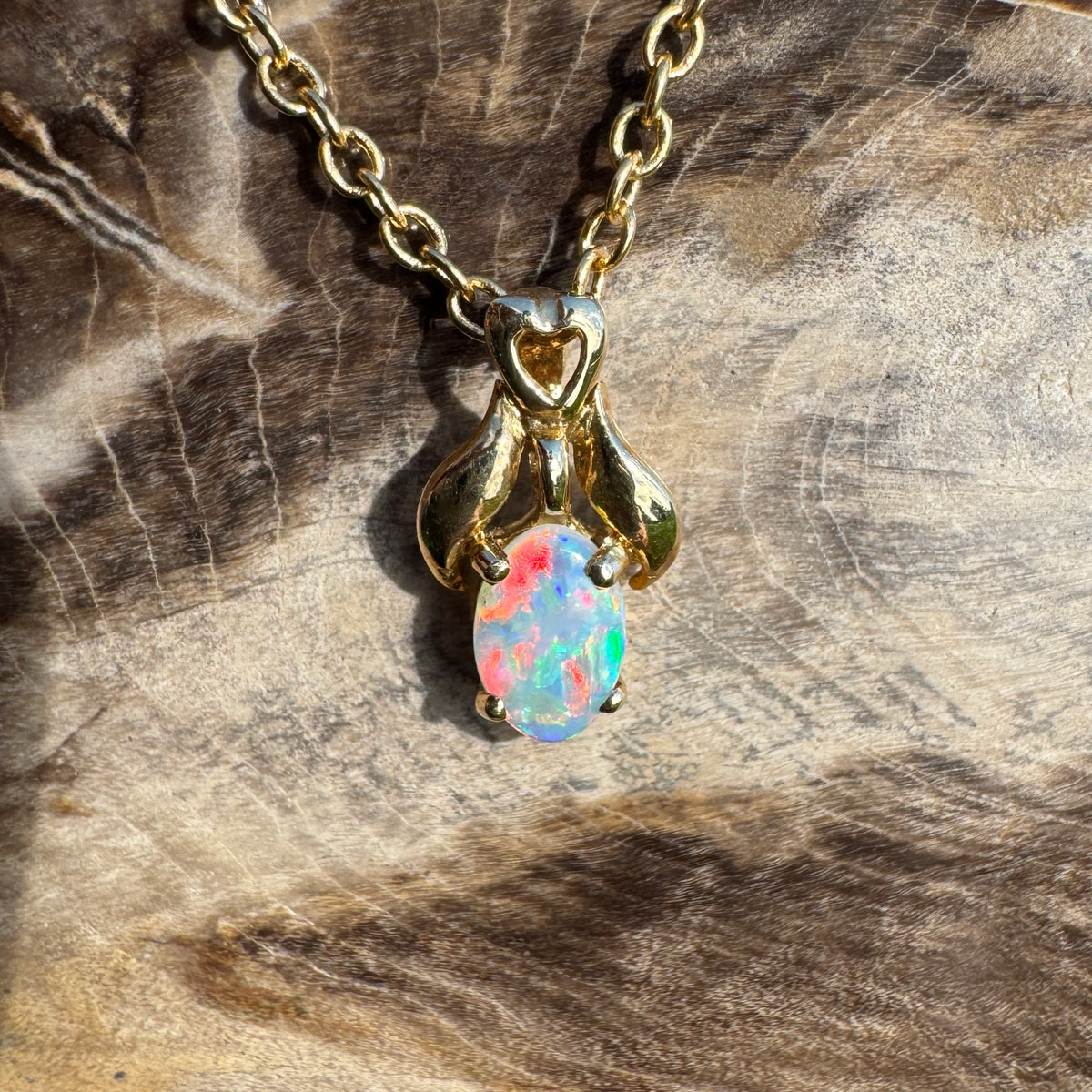 0.3ct Coober Pedy Opal Pendant Necklace ~ 'Cape York Firelight' | 14ct Yellow Gold | Solid Australian Opal