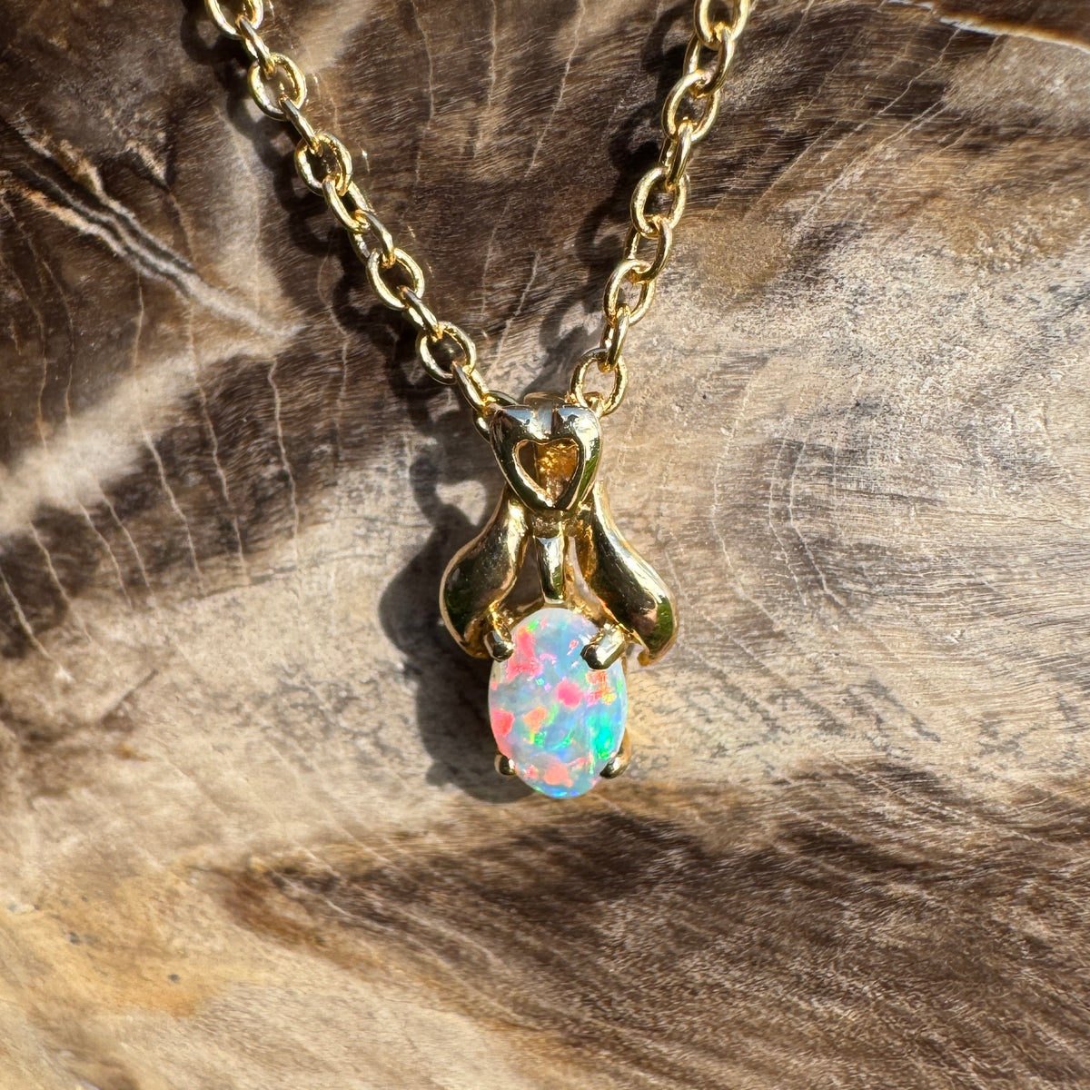 0.3ct Coober Pedy Opal Pendant Necklace ~ 'Cape York Firelight' | 14ct Yellow Gold | Solid Australian Opal
