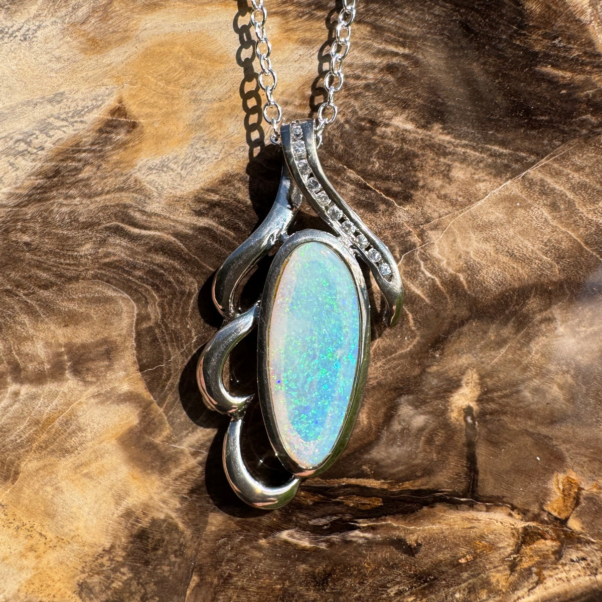 2.2ct Coober Pedy Crystal Opal Pendant Necklace ~ 'Jenolan Blues' | 925 Sterling Silver | Solid Australian Opal
